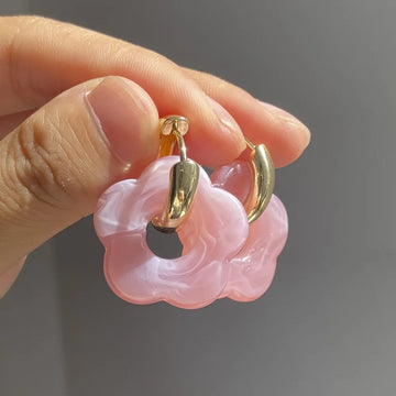 DAIIIBABYYY  -  Pink Acrylic Flower Resin Drop Earrings Simple Round Hollow Copper Girls Jewelry Cute Party Personality Gifts Wholesale